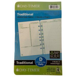 Day-Timer Undated Traditional Daily Planner Pages Size 4 Two Months